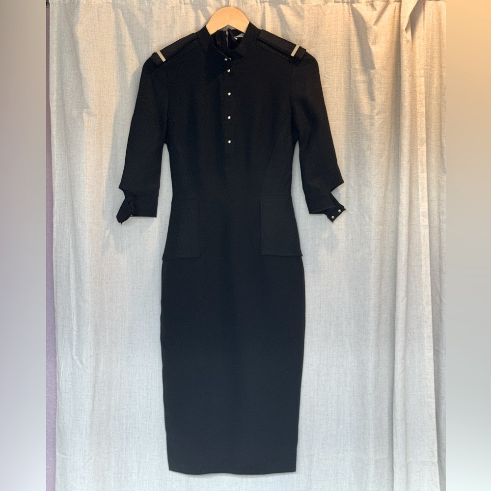 Victoria Beckham Gray Sheath Dress with Mandarin Collar